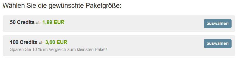 Auswahl der Paketgrößen