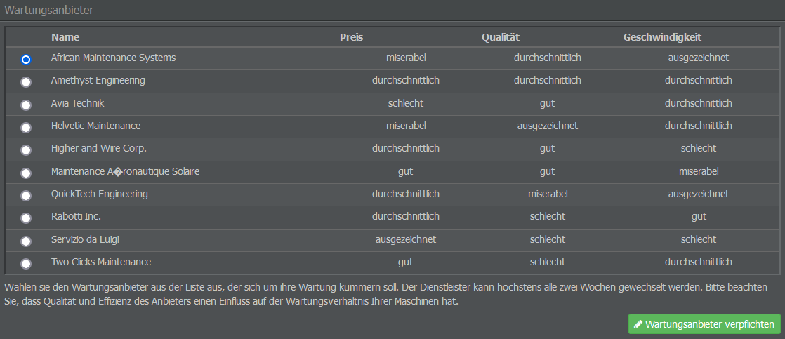 Auswahl eines Wartungspartners