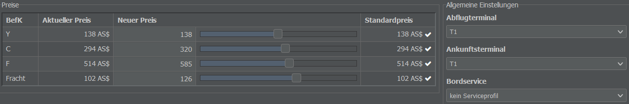 Anpassen von Preisen, Terminals und Bordservice